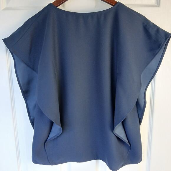 Banana Republic SS Flutter VE Preppy Navy Blouse XXS blue office V-neck - Picture 2 of 10